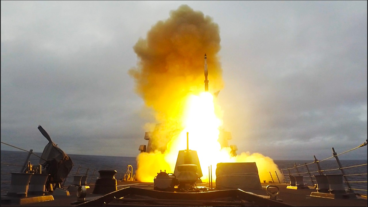 The Arleigh Burke-class guided-missile destroyer USS Paul Ignatius (DDG 117) launches an SM-3 during a live-fire exercise