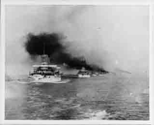 Great White Fleet battleships steaming out of Hampton Roads, Virginia, at start of cruise, 16 December 1907.