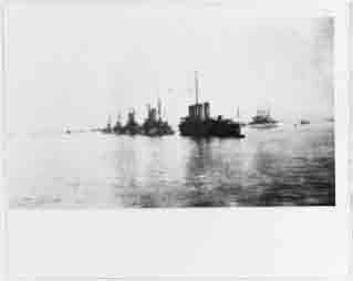 Russian ships and Connecticut (right background with white hull) off Messina to provide earthquake relief, 9 January 1909.