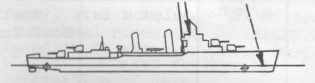 Diagram of MEREDITH (DD434) depicting damaged areas