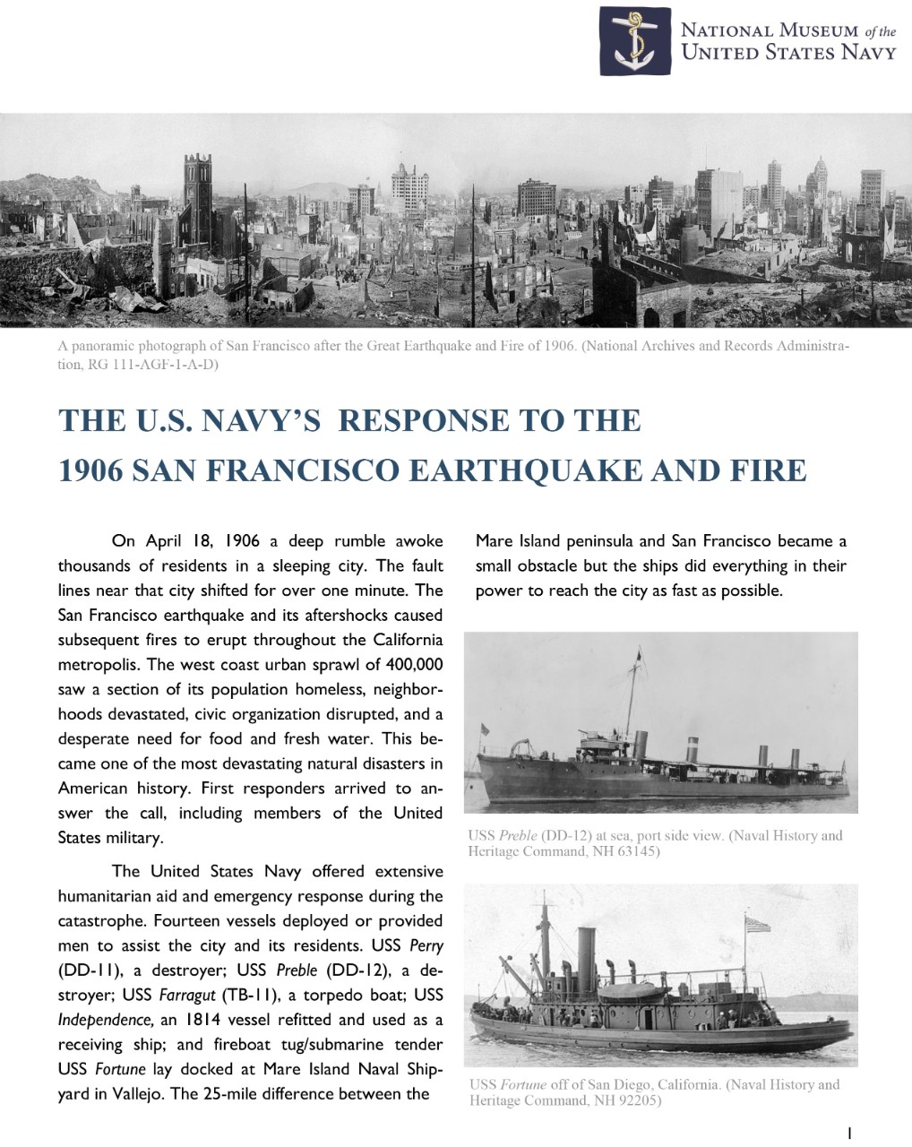 NMUSN_United States Navy_Response to the 1906 San Francisco Earthquake