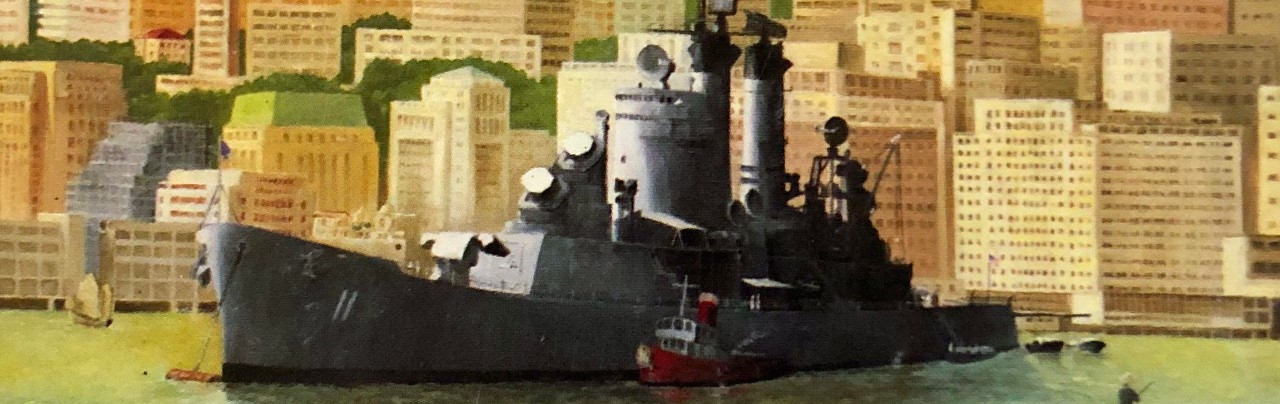 <p class="MsoNormal"><i>Chicago in Hong Kong</i>.&nbsp; USS Chicago (CG-11), visits Hong Kong
1967-68.&nbsp;&nbsp; Reproduction of the oil on
canvas.&nbsp;&nbsp; Artwork by Rear Admiral Donald
V. Cox, USN, (Retired).&nbsp; &nbsp;</p>
