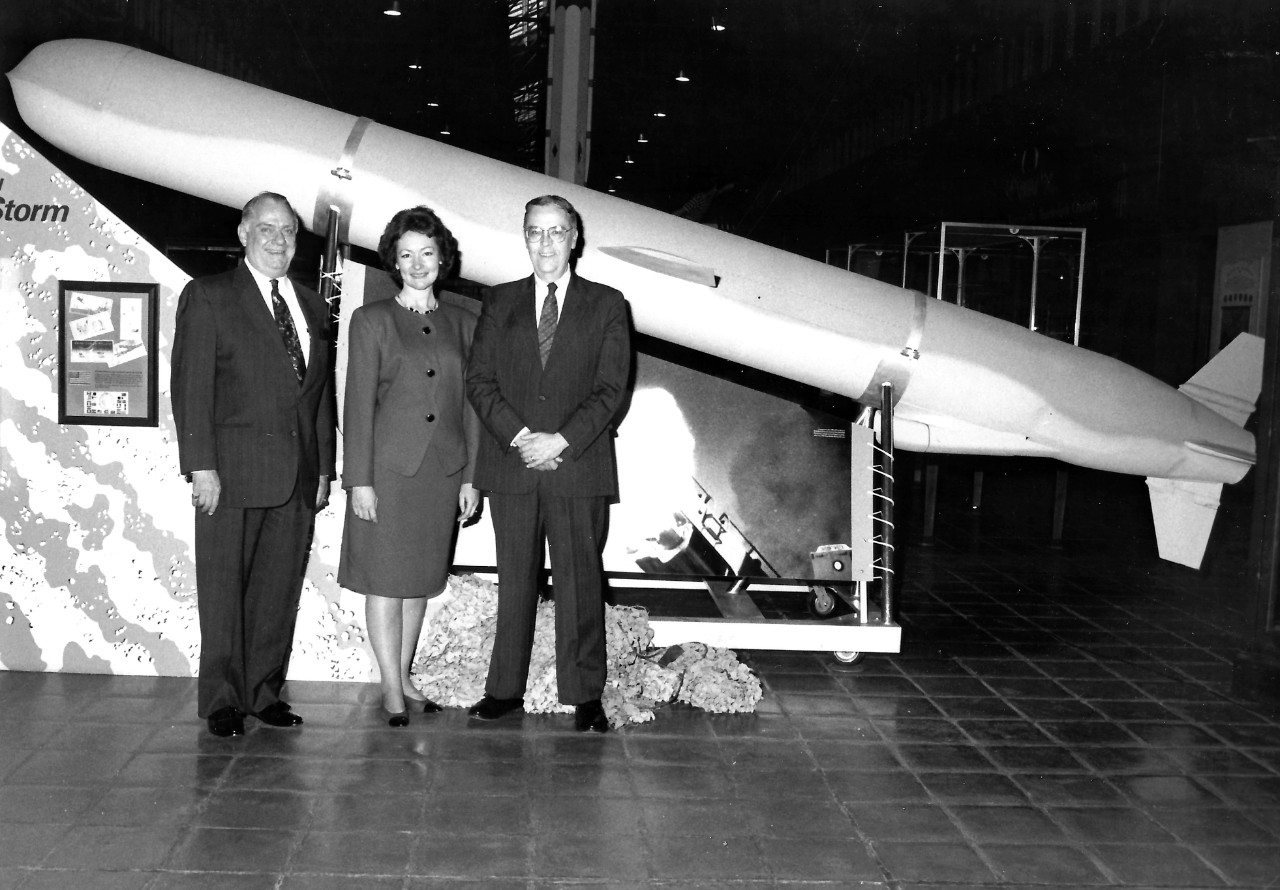 NMUSN-69: Presentation of Tomahawk Land Attack Missile, January 26, 1993. A presentation was held at the Navy Museum (now National Museum of the U.S. Navy) on the acceptance for display purposes. From left to right: Dr. Dean Allard, Director of t...
