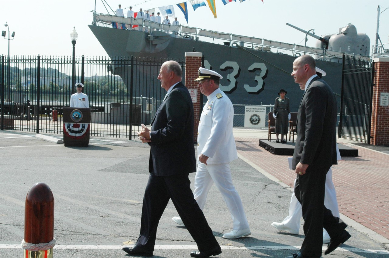050919-N-23838-348: Washington Navy Yard, Washington, D.C. (September 19, 2005). His Majesty King Harald V of Norway after the reenactment at Willard Park of President Franklin D. Roosevelt’s Look to Norway speech given in September 1942. Rear Ad...