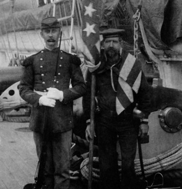  A Marine and a Sailor pose on board Enterprise, probably while the ship was at the New York Navy Yard, circa spring 1890. 