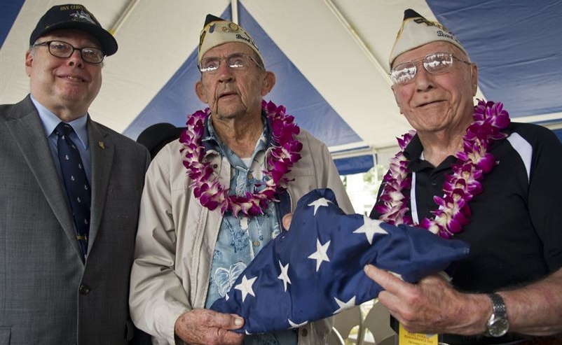 Director Cox with two Pearl Harbor survivors, 2016