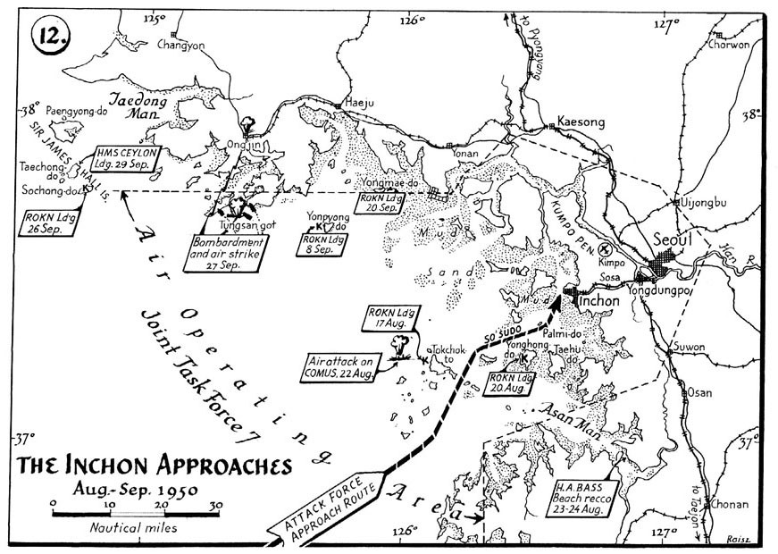 The Inchon Approaches, August–September 1950. (map from History of US Naval Operations: Korea)