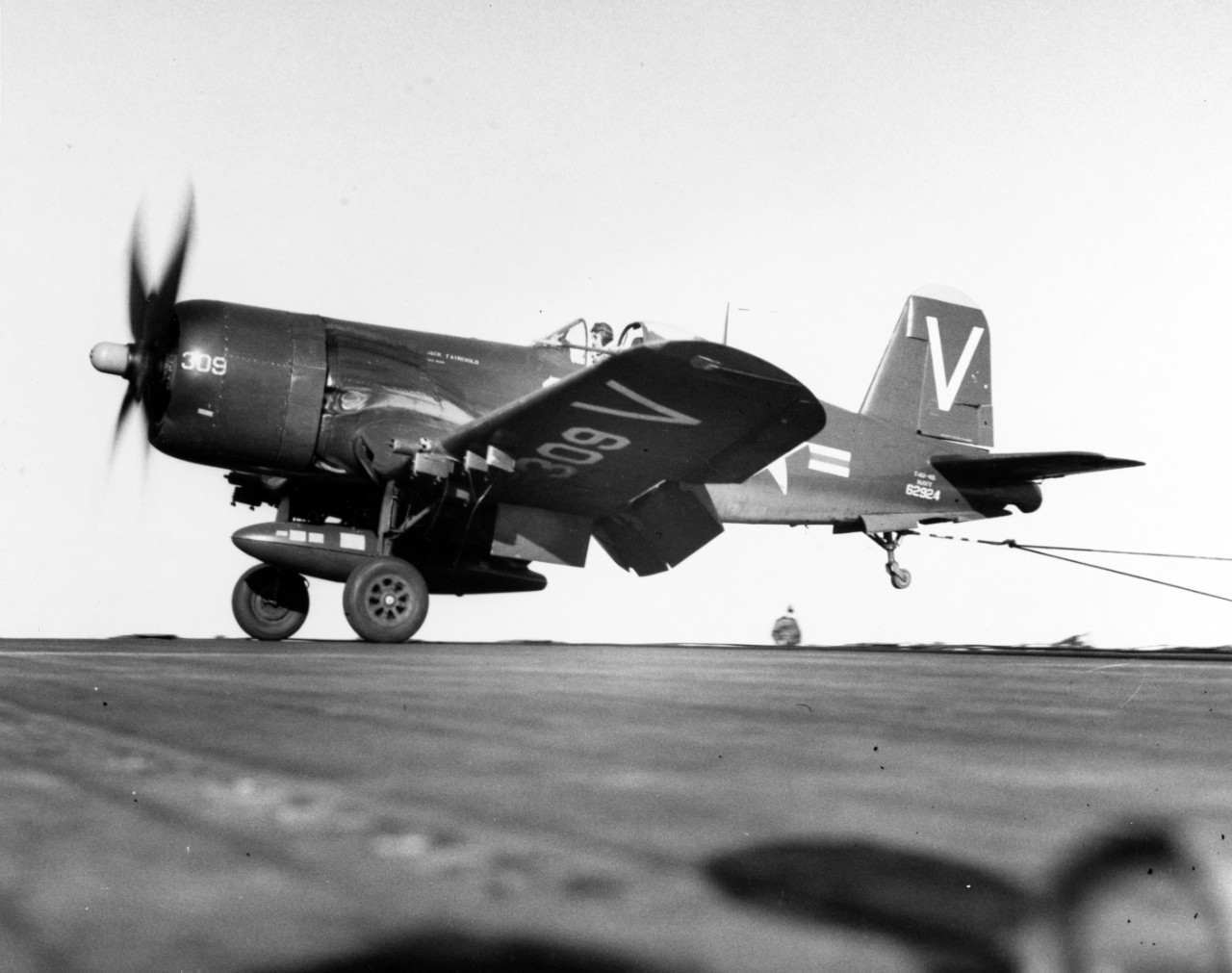 photo of Corsair airplane landing on aircraft carrier