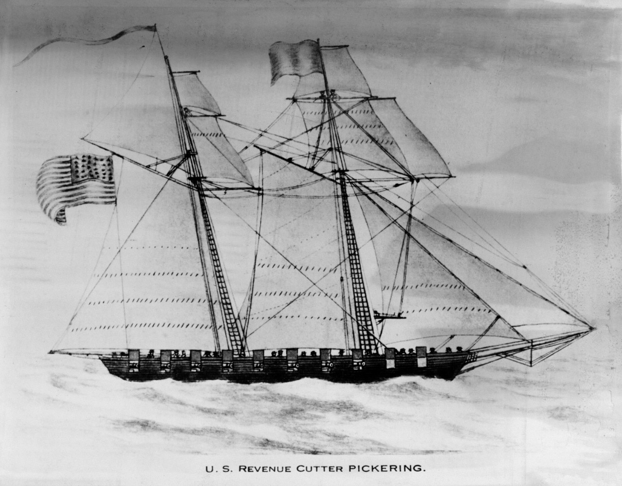 Drawing of USRC Pickering, later renamed USS Pickering. (NH 85146)