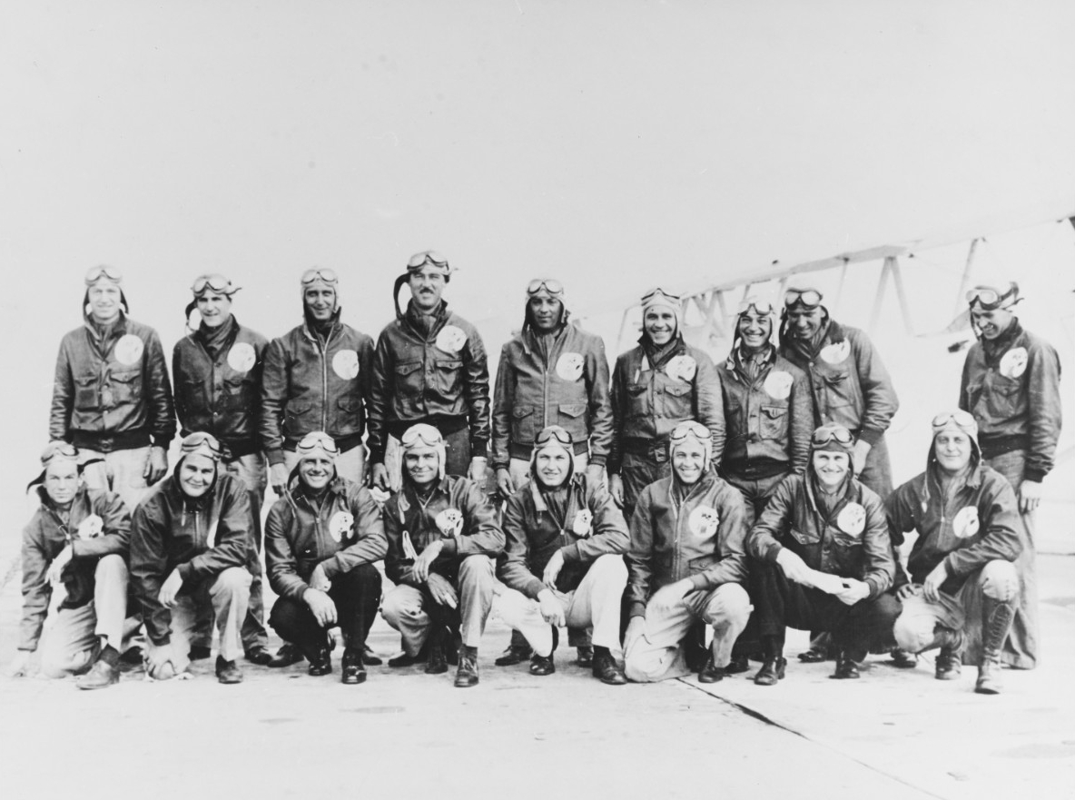 Men of the Naval Reserve Air Squadron based at Floyd Bennett Field, New York and regular navy station keepers.