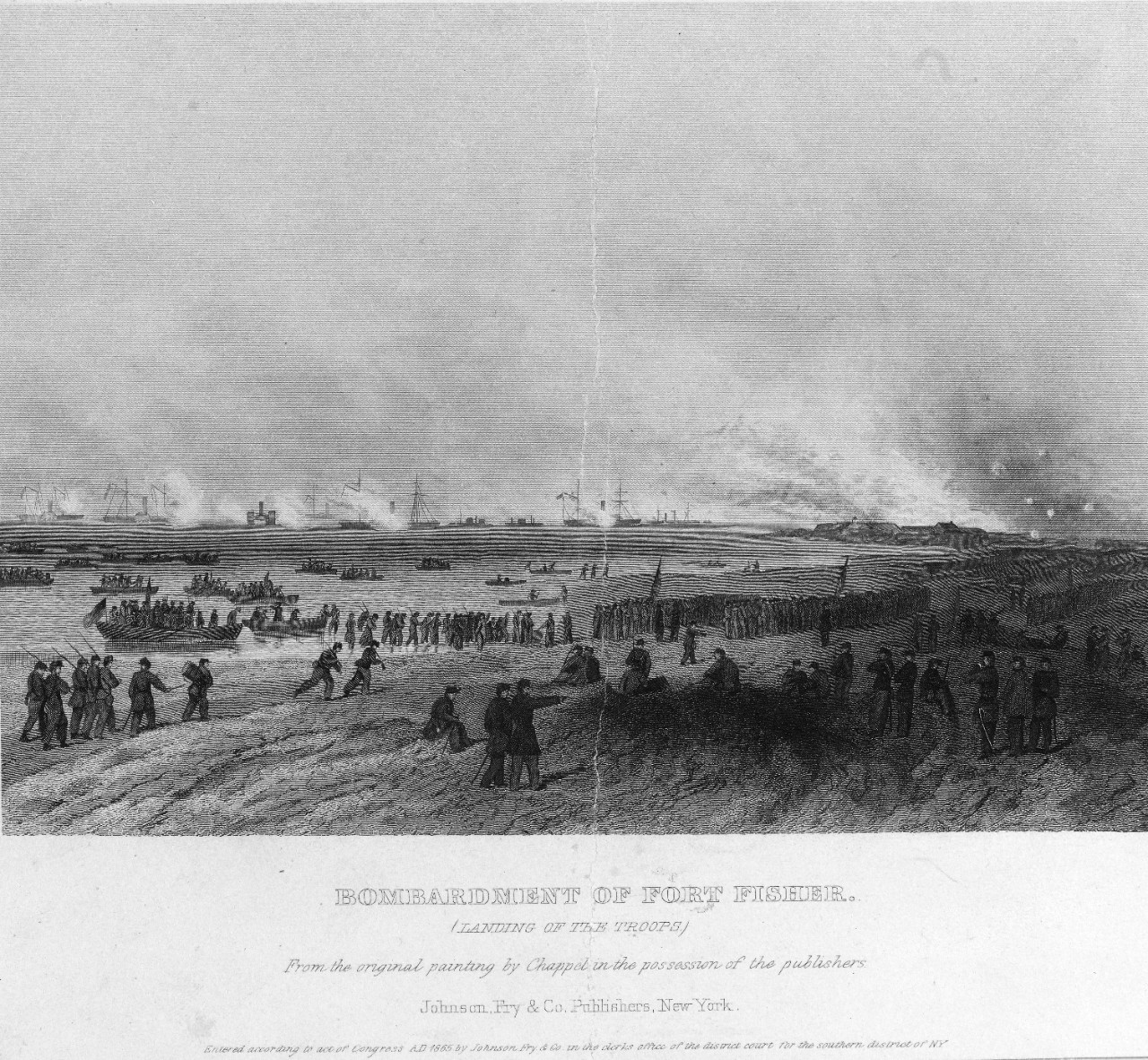 newspaper illustration of troops landing on a beach
