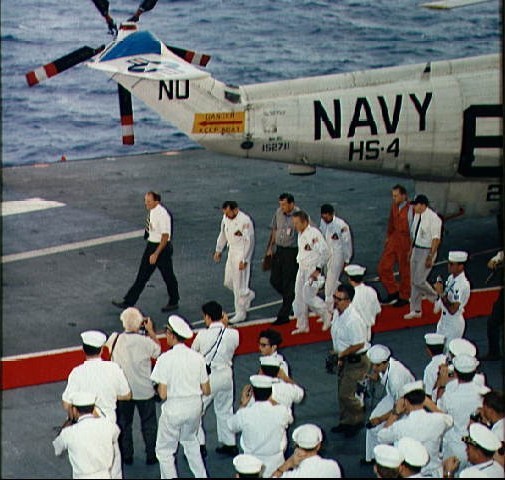 Apollo 8 crew arrive aboard the carrier USS Yorktown