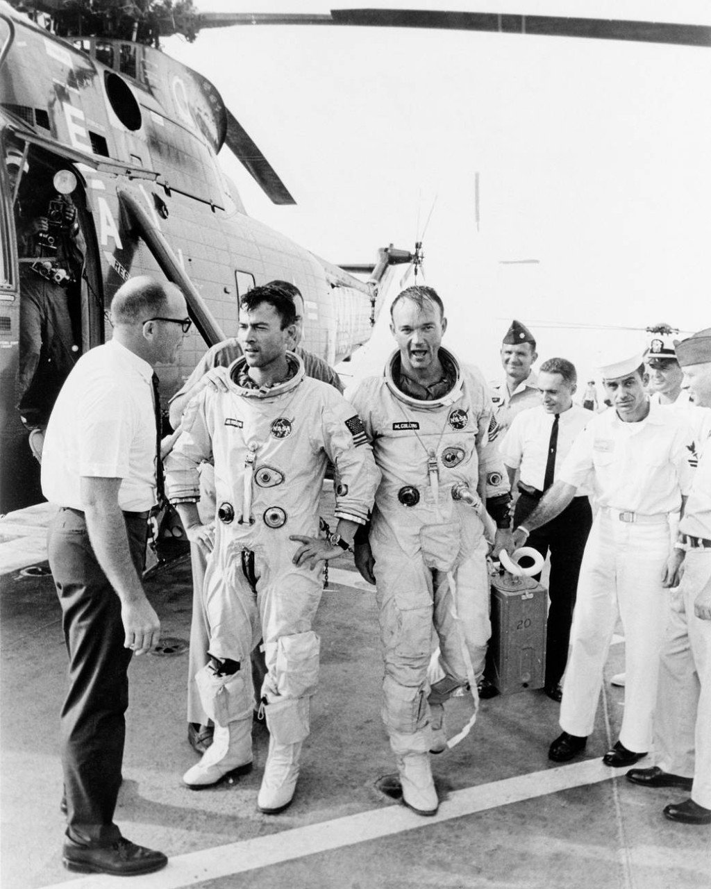 The Crew of the Gemini-10 on Recovery Ship USS Guadalcanal