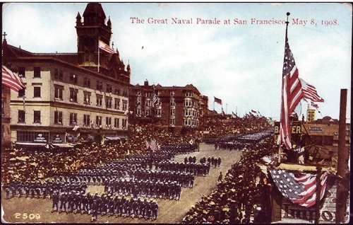 NH 106179: Sailors of the Great White Fleet at a parade in San Francisco.