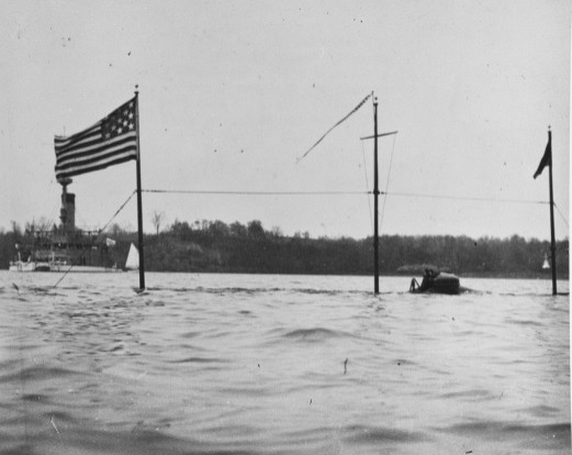 Holland (Submarine Torpedo Boat # 1) partially submerged off the U.S. Naval Academy, Annapolis, Maryland