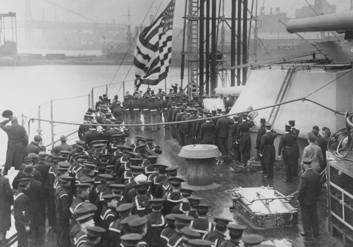 USS New York (BB-34) during her commissioning ceremonies, 15 April 1914