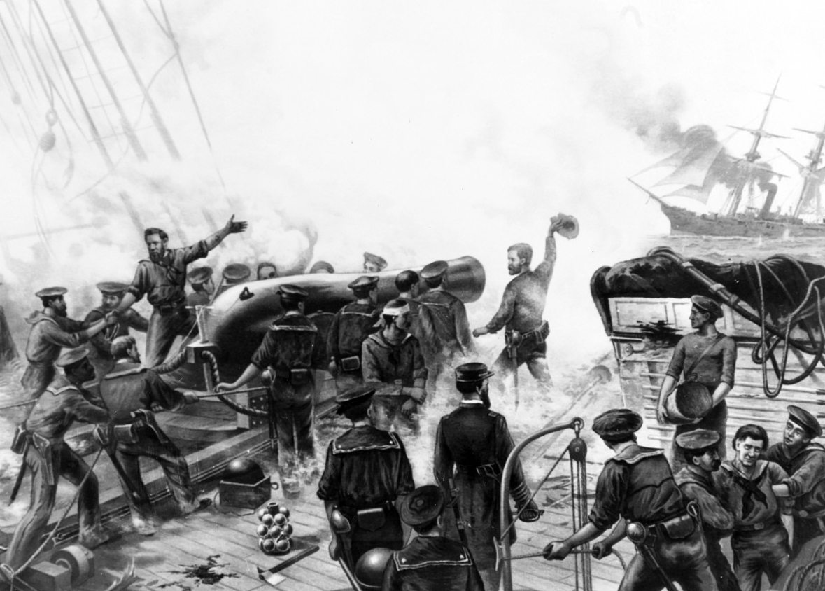 Photo #: NH 1261 "Hauling Down the Flag -- Surrender of the Alabama to the Kearsarge off Cherbourg, France, 19 June 1864"