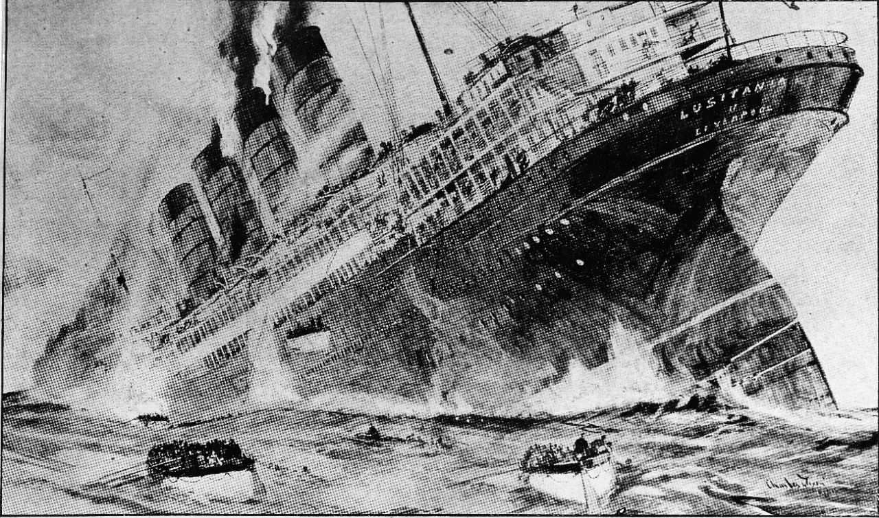 Sinking of the RMS Lusitania off of the Irish Coast: An illustration by Charles Dixon