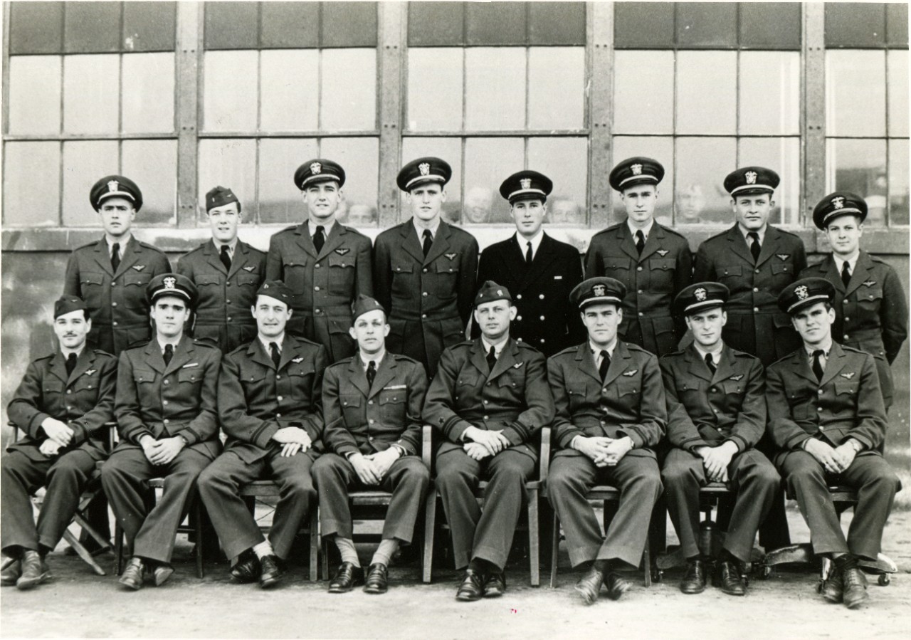 Group photo of VT-51 with Ensign George H. W. Bush standing in second row, sixth from the left.