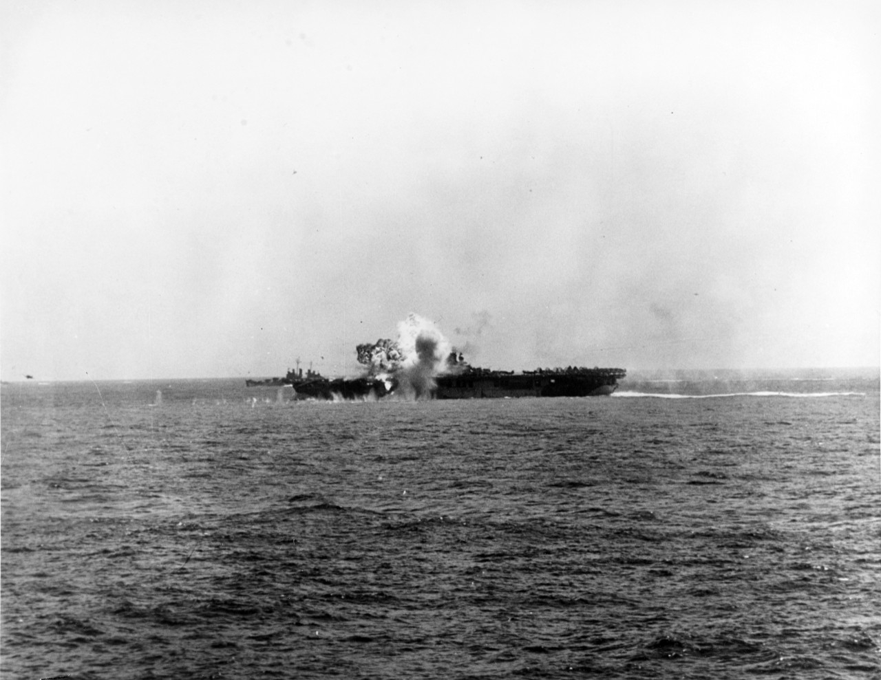 Kamikaze plane on USS Essex’s (CV-9) flight deck