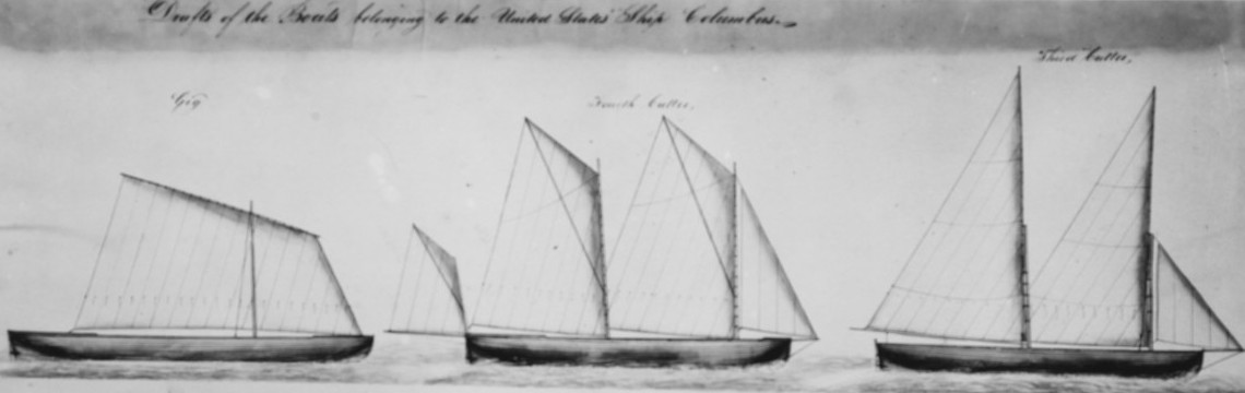 USS COLUMBUS, 1816-1861. Detail from sail plans of the ship&#39;s boats by C. Ware Boston Navy Yard circa 1840. 