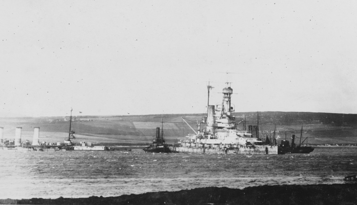 German Warships beached at Scapa Flow after the Scuttling of the fleet on 21 June 1919