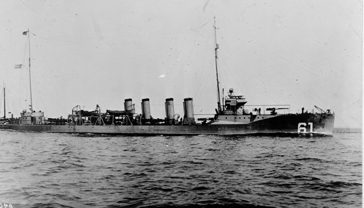 Jacob Jones (Destroyer # 61) Underway in 1916, soon after she was completed.