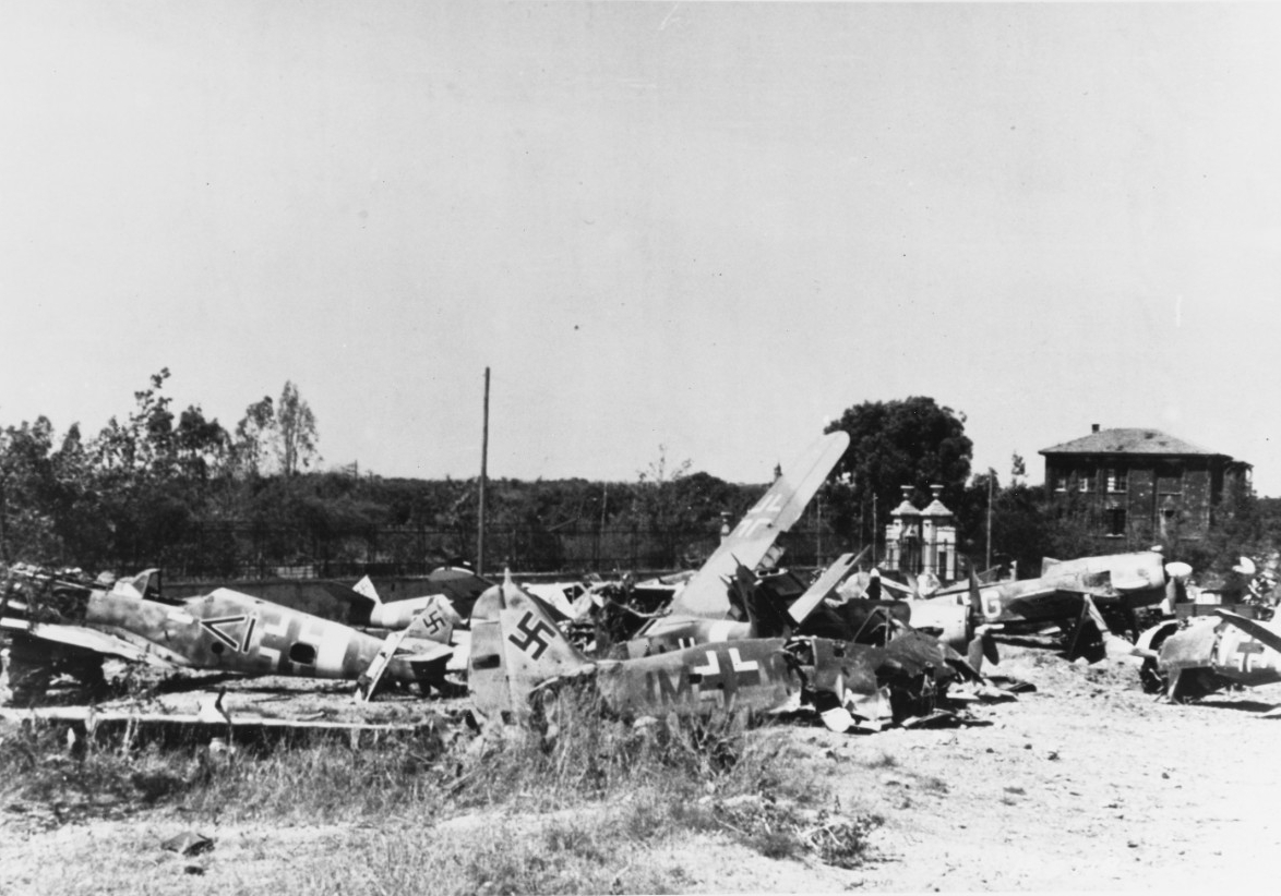 Wrecked German planes on Sicily, 13 July 1943