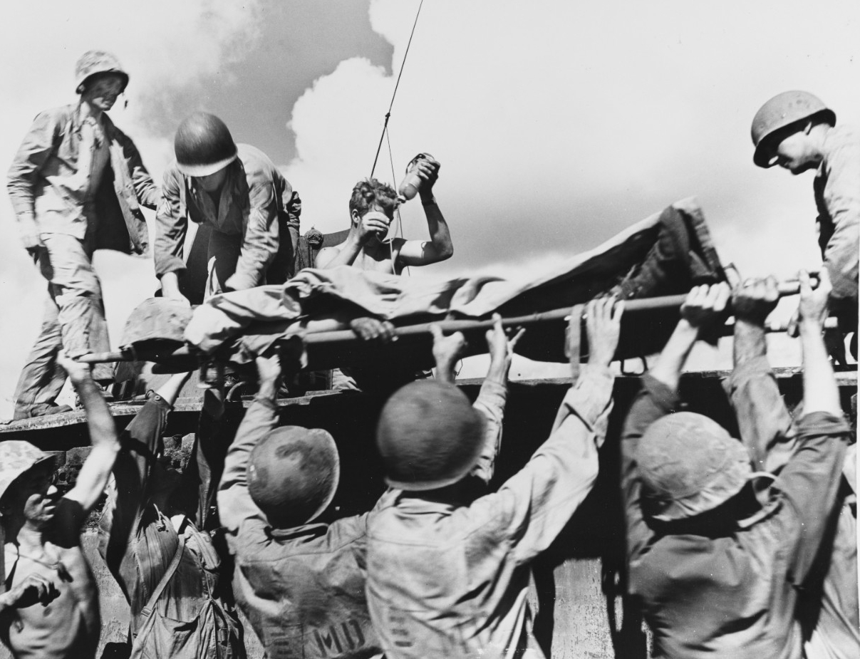 Tinian Invasion, 1944, Evacuation of wounded Marine