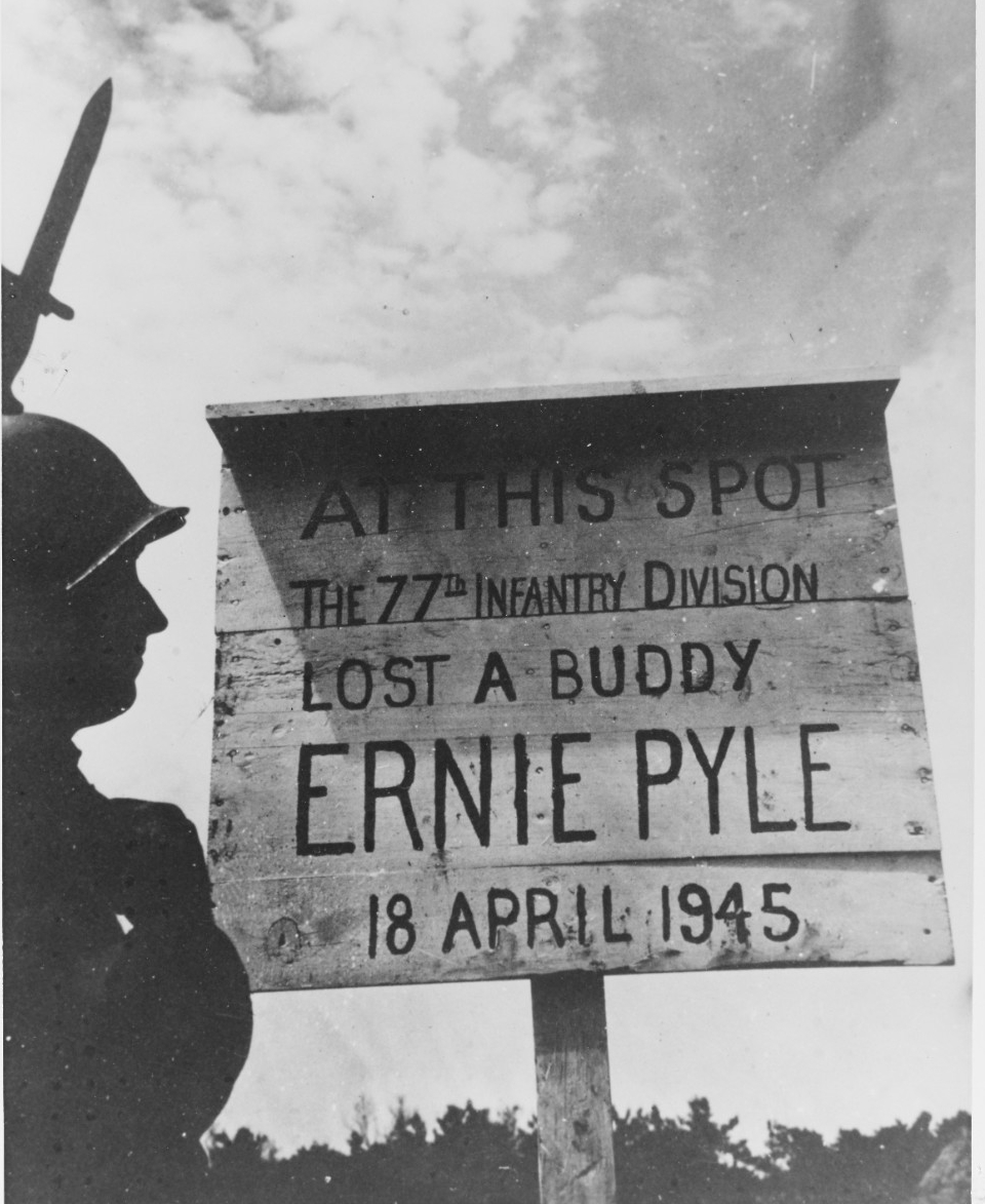Marker at site of grave of war correspondent Ernie Pyle, on Ie Shima.