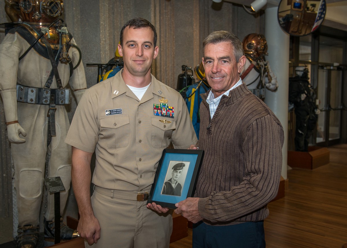 Naval Diving Salvage Training Center Training Officer Lt. Jason Junker, USN, stands with his father Dave Junker