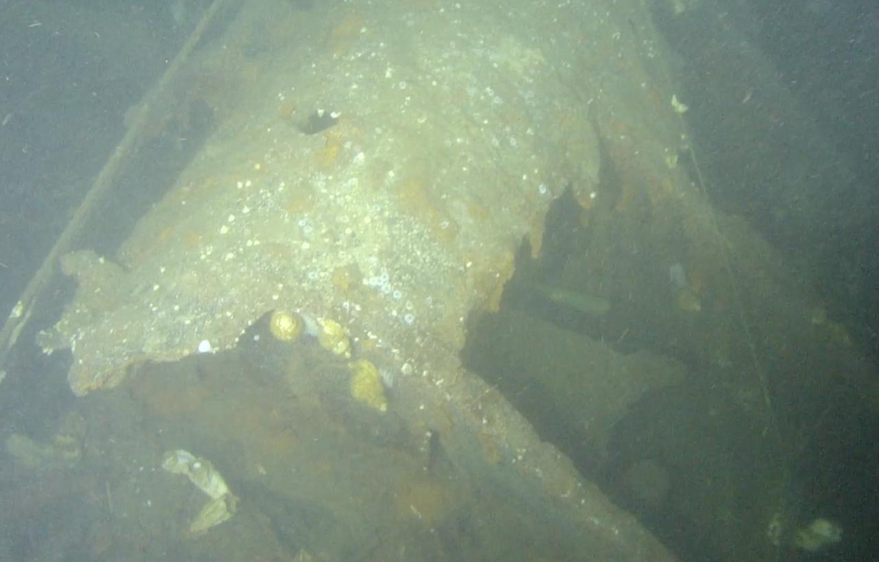 Vent holes along the top of the superstructure of the wreck of USS Albacore (SS 218)