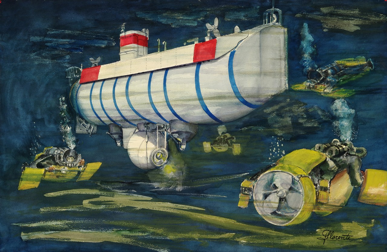 “Bathyscaphe and Diving Scooters” painting