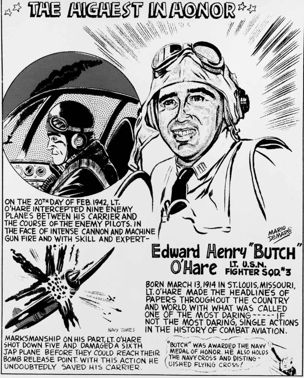 Biographical vignette providing the details of Lt. Edward H. “Butch” O’Hare’s air combat exploits