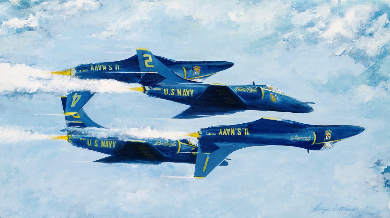Four Blue Angels two are flying upside down
