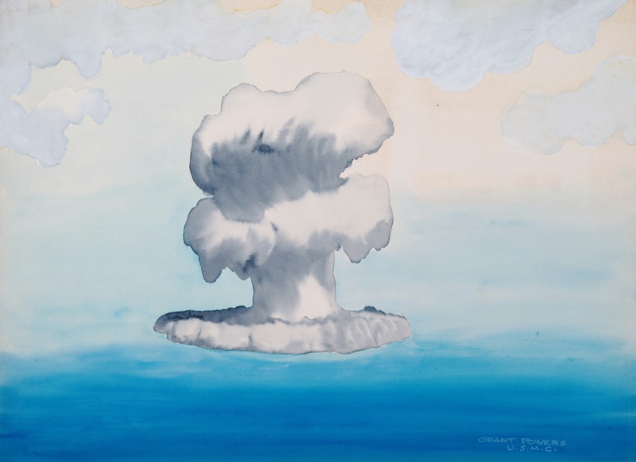 A mushroom cloud rising from the ocean