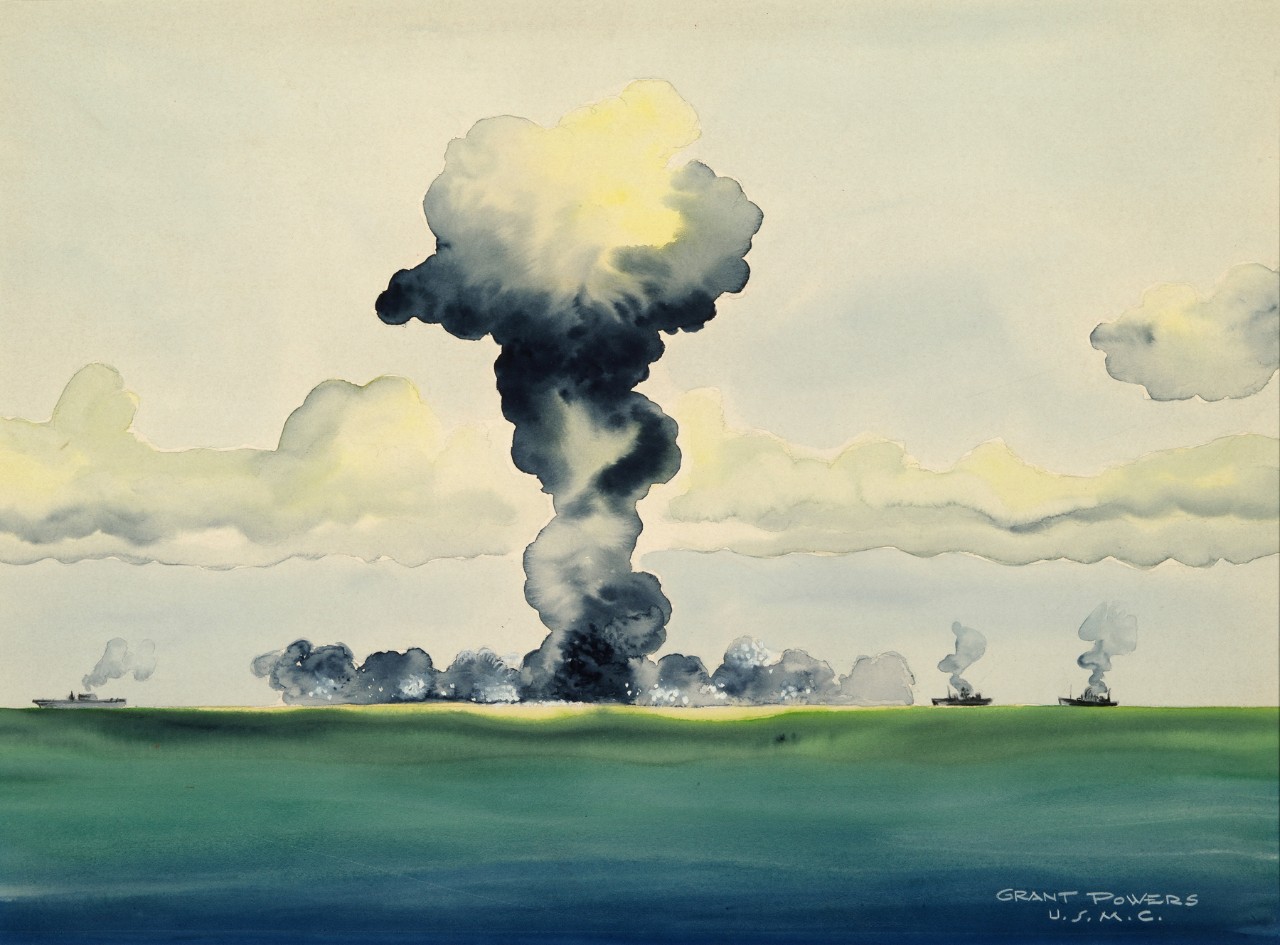 Mushroom cloud with ships at the base