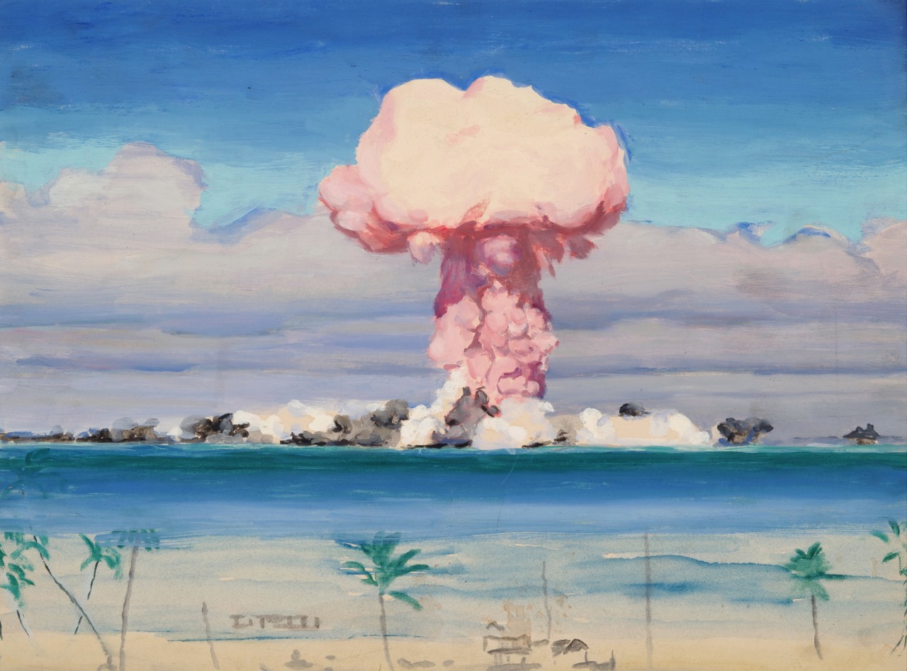 Mushroom cloud with Bikini Island in front