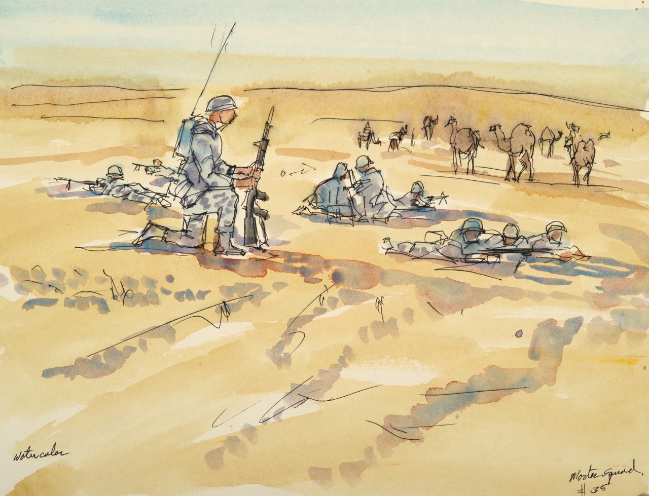 Soldiers in the dessert firing a mortar round
