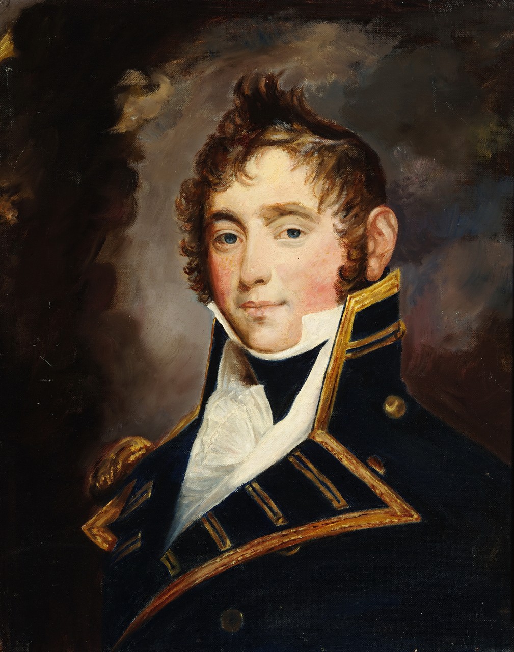 Protrait of Captain James Lawrence with a smoke background
