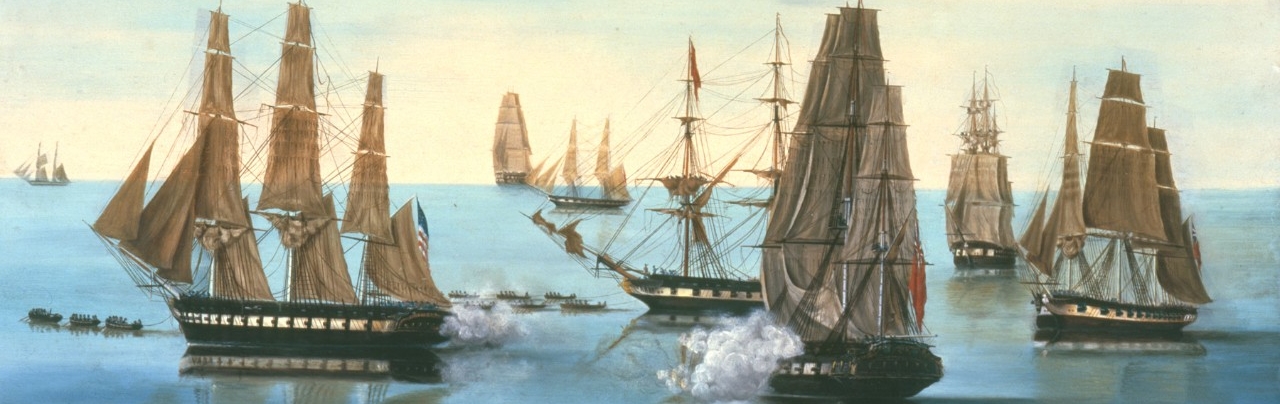 <p>United States Frigate Constitution Chased By British Fleet</p>
