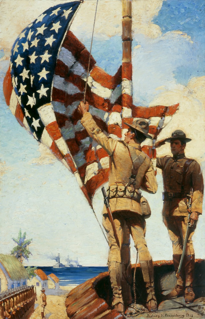 Two marines raising the flag