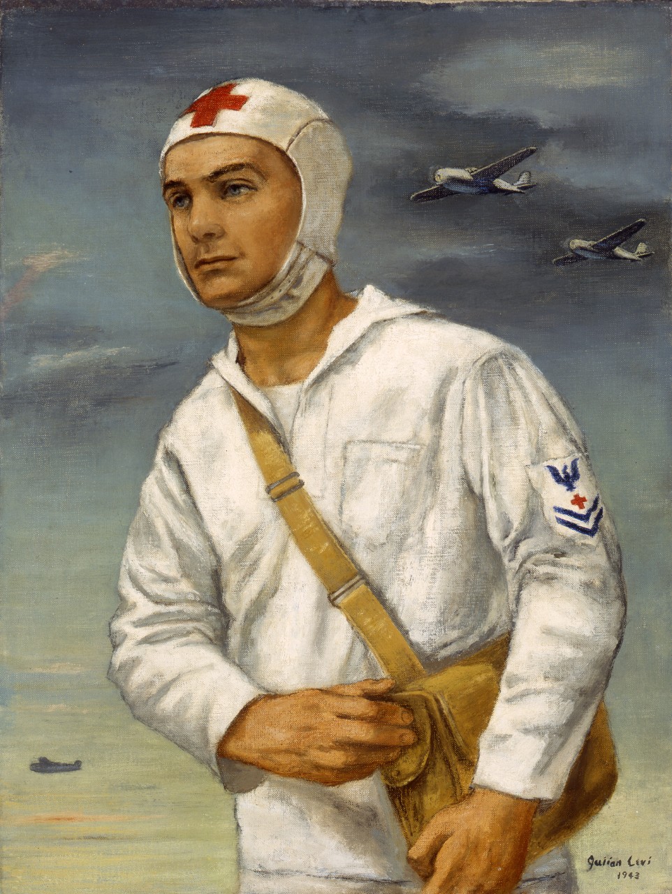 A portrait of a corpsman on an aircraft carrier