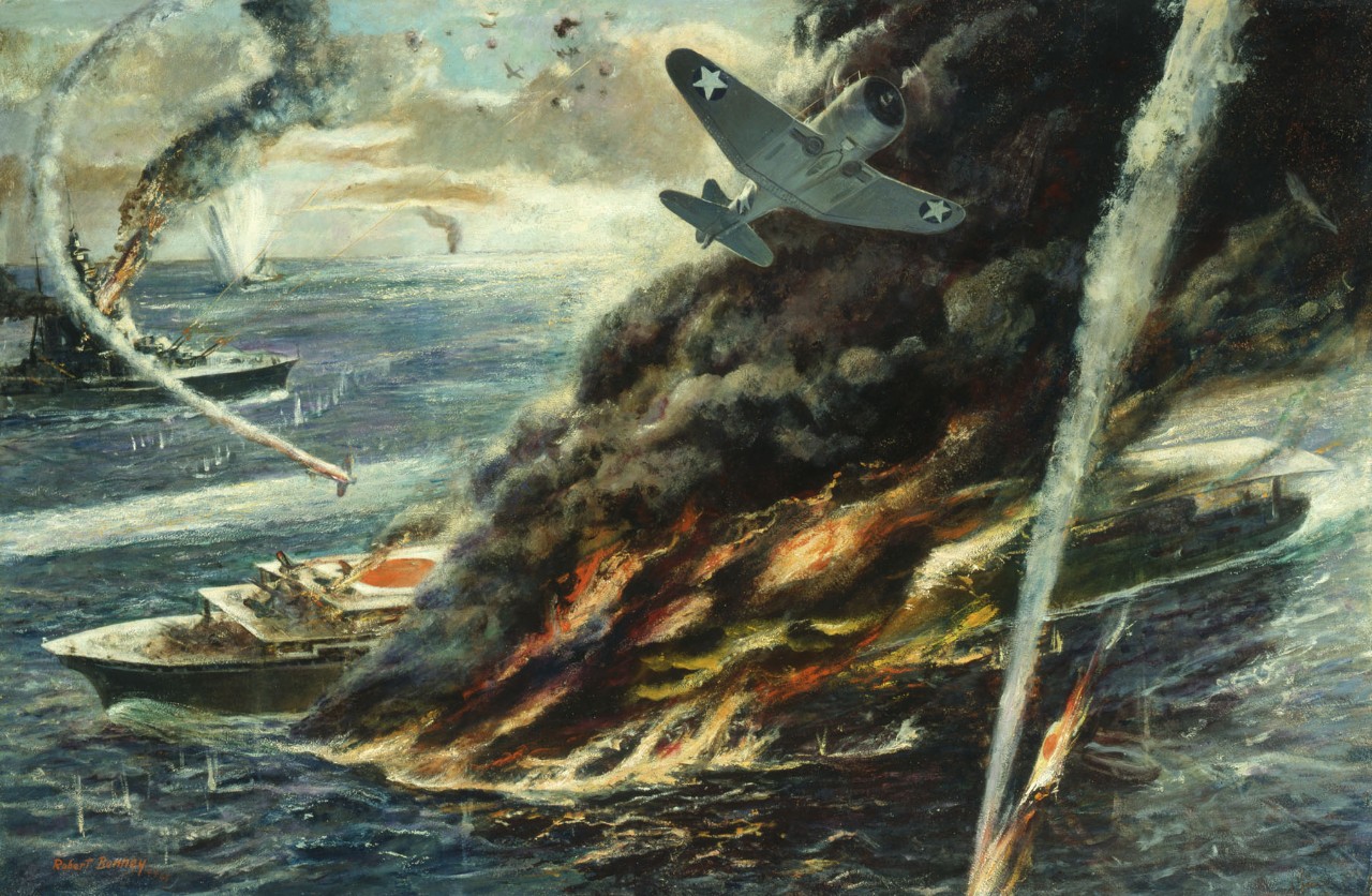 American airplanes attacking Japanese aircraft carrier