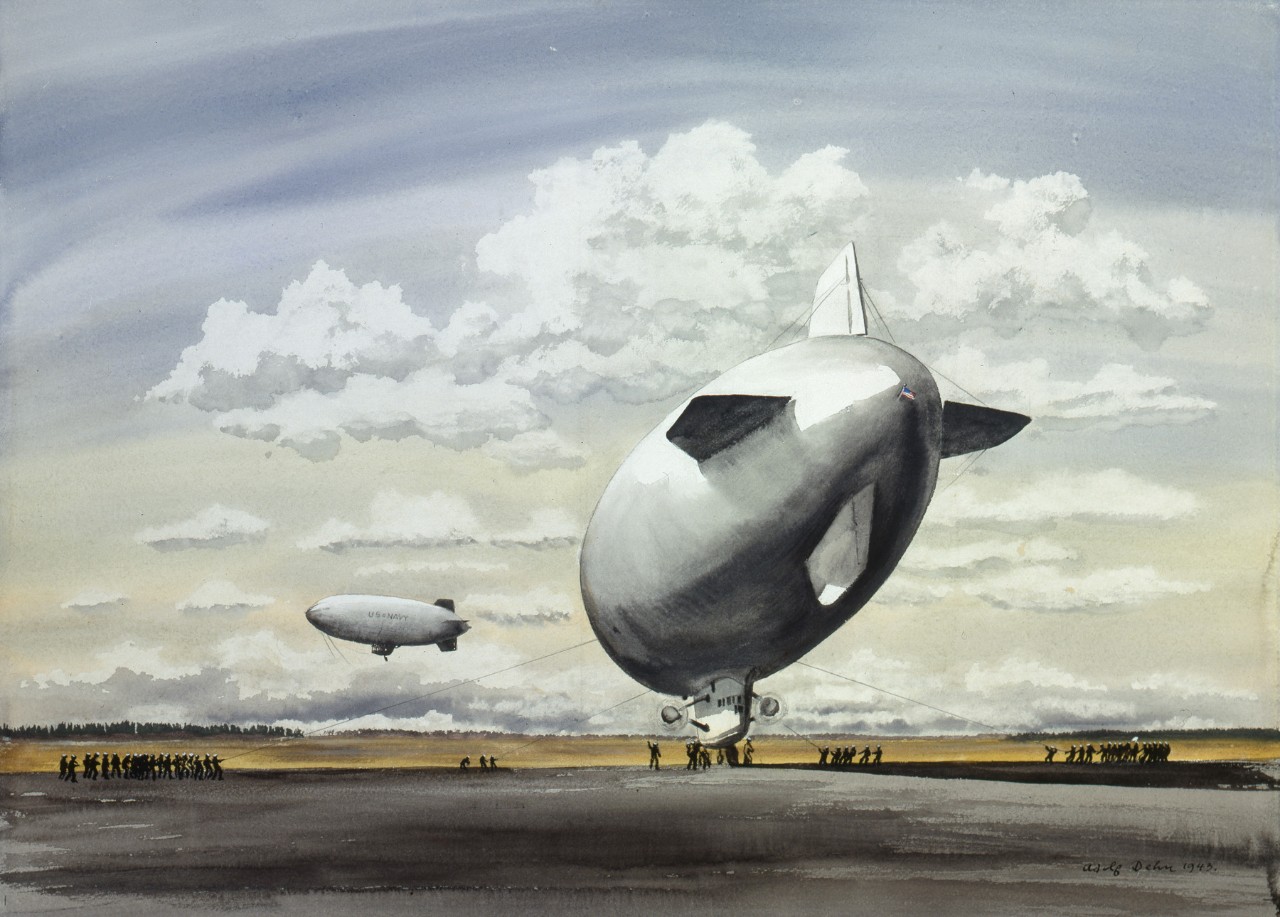 A blimp brought in for a landing