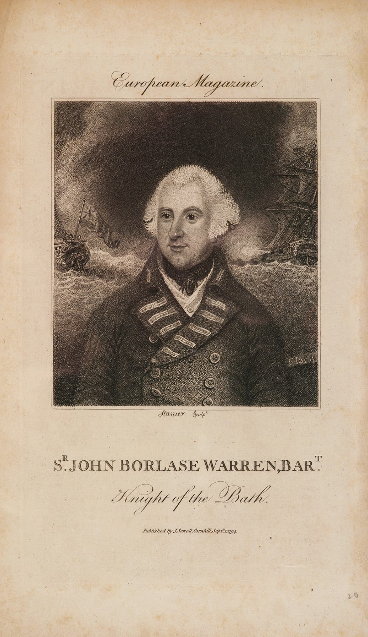 Portrait of British officer with a ship battle in the background