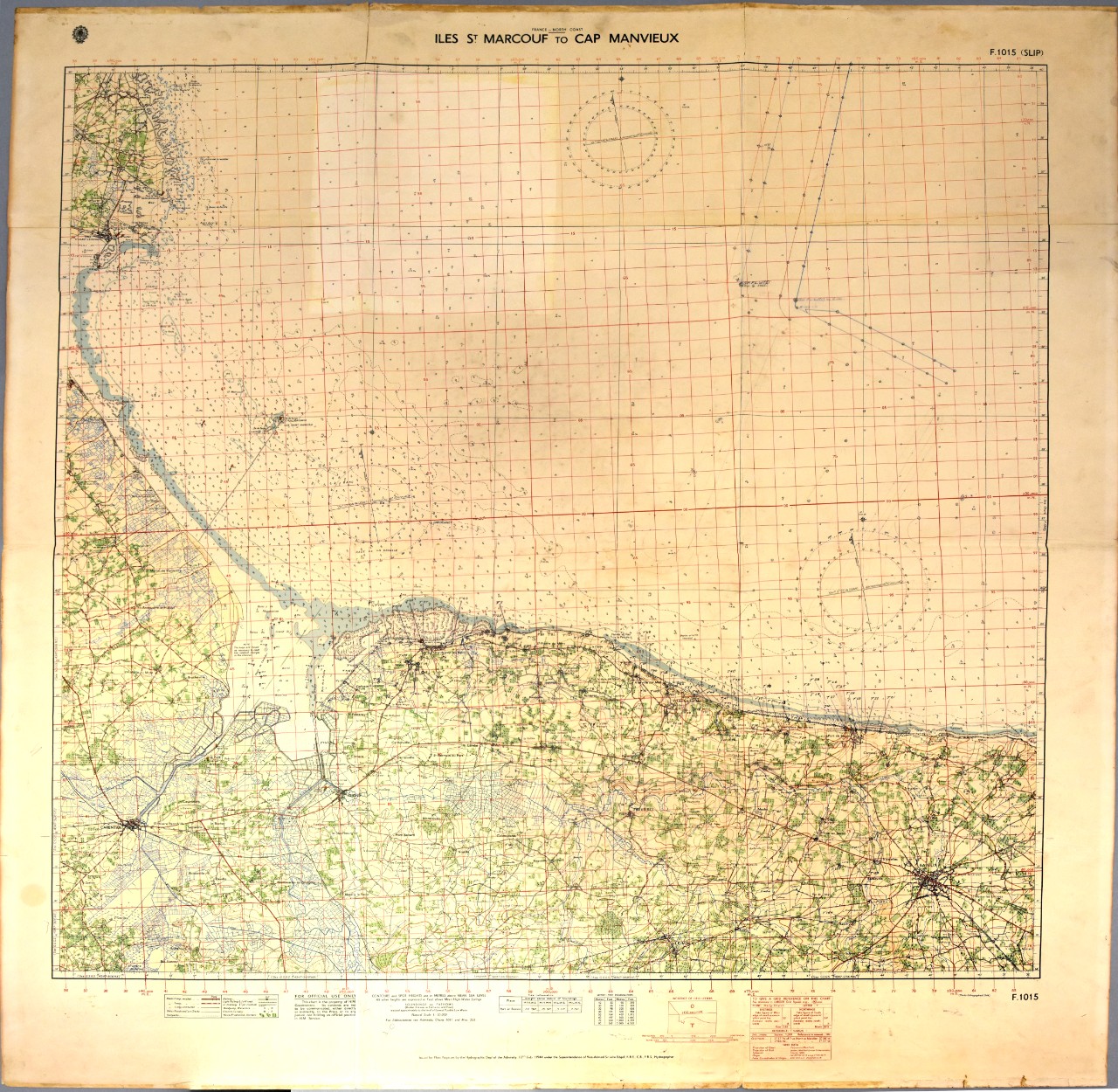 Chart of the coast of France showing Iles St. Marcouf to Cap Manvieux