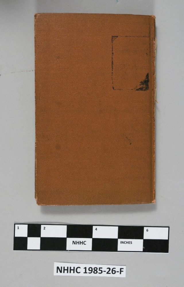 Aviation flight log of James D. Woodson. Back cover of the log, covered with brown leather.