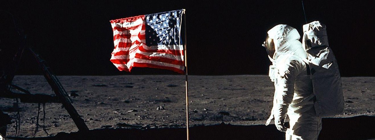 <p>NASA Image of Buzz Aldrin and US Flag on the Moon&nbsp;</p>
