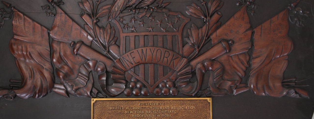 Wood and Bronze New York Navy Shipyard Commemorative Plaque